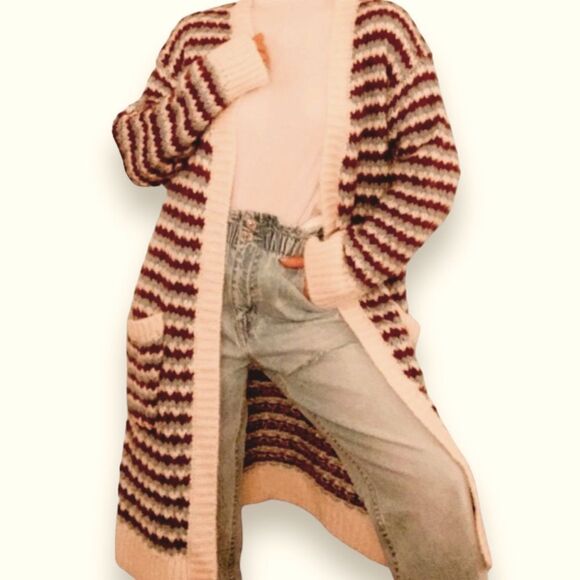 Multicolor Crochet Long Sleeves Front Pockets Cardigan Sweater Jacket NEW - Picture 4 of 4